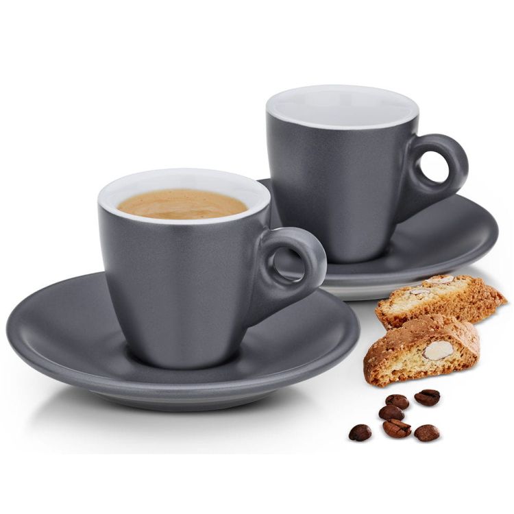 Filiżanki do espresso ze spodkami Kela Mattia, 2 szt., ceramika, 0,05 l, śred. 12 x 6,5 cm, szare