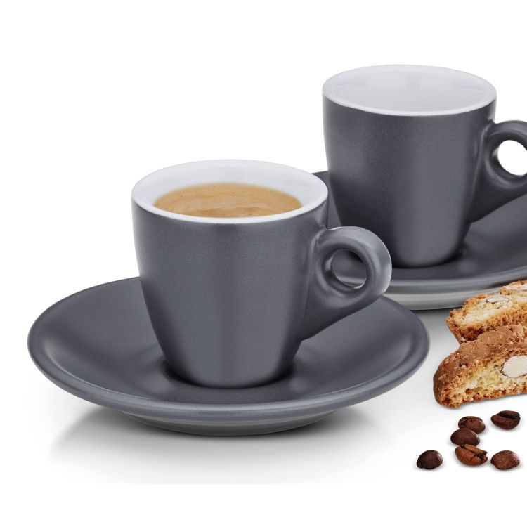 Filiżanki do espresso ze spodkami Kela Mattia, 2 szt., ceramika, 0,05 l, śred. 12 x 6,5 cm, szare