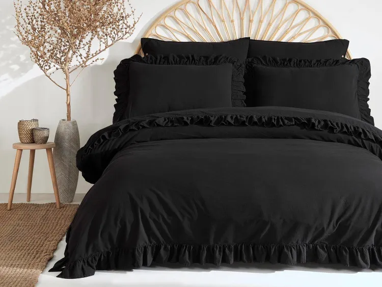 Pościel bawełniana BLACK/200x220(P) STONEWASHED